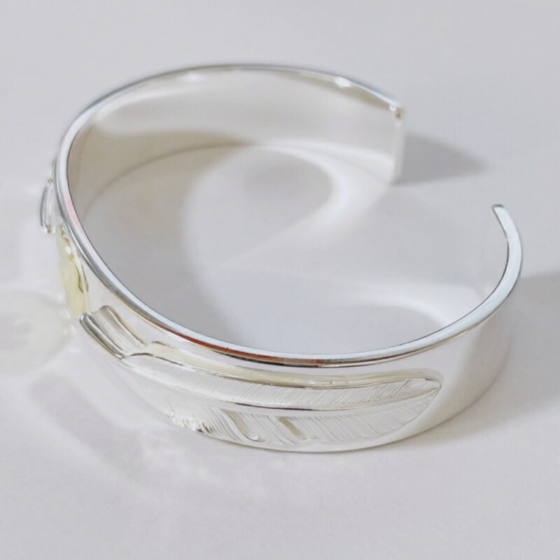 楽天市場】バングルM ブレスレット メンズ SVフェザー付き 平打ち