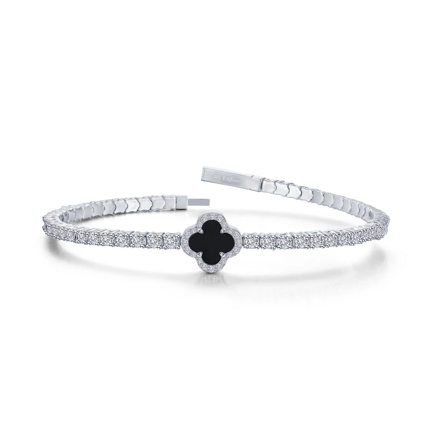 Flexible Black Onyx Clover Bracelet in Sterling Silver – JG