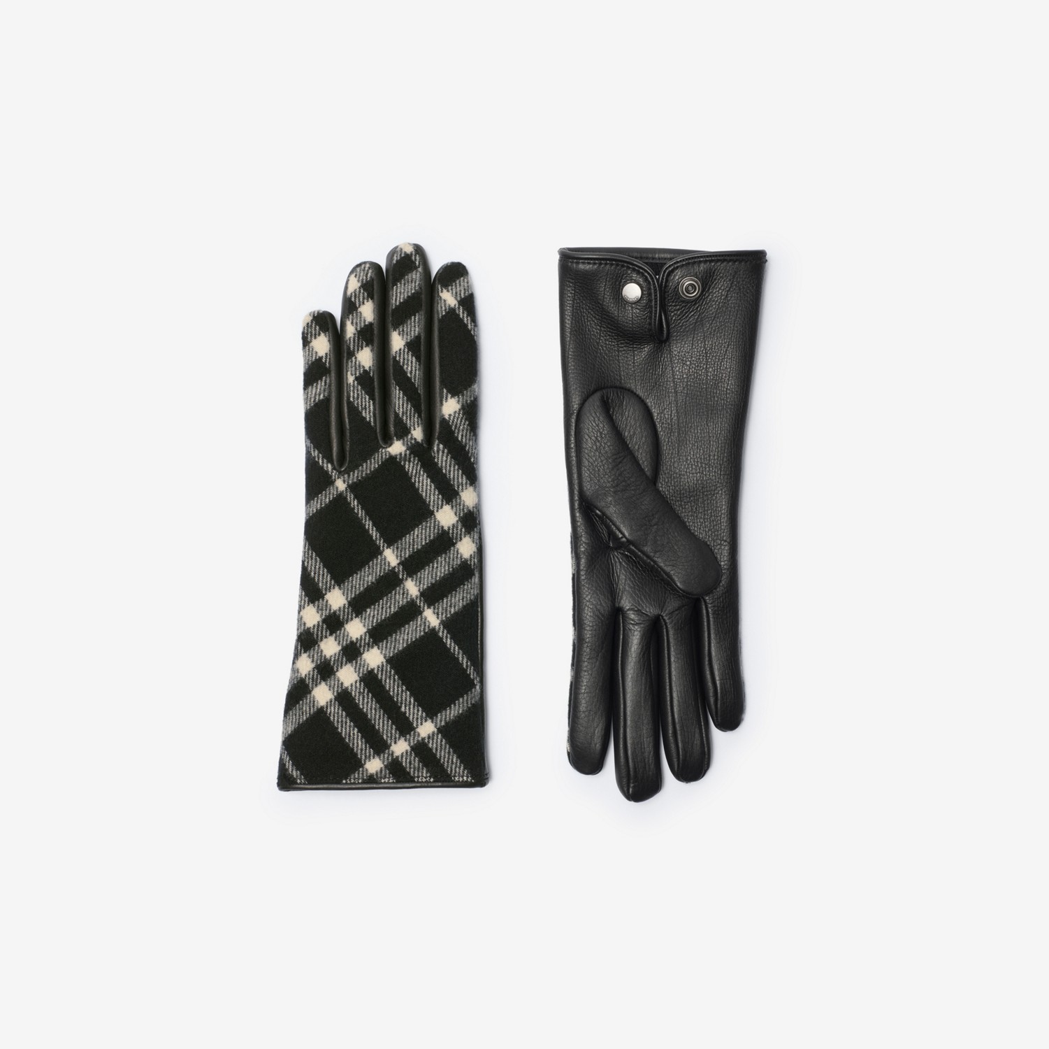 チェック ウールカシミアグローブ (ブラック／キャラコベージュ