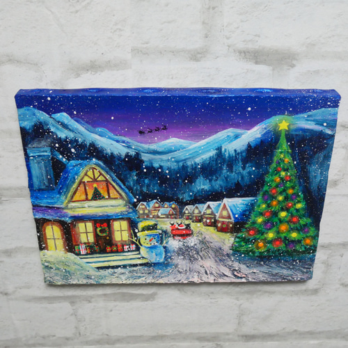 油絵 油彩 油彩画 絵 絵画【クリスマスイブの町】 絵画 HR 通販