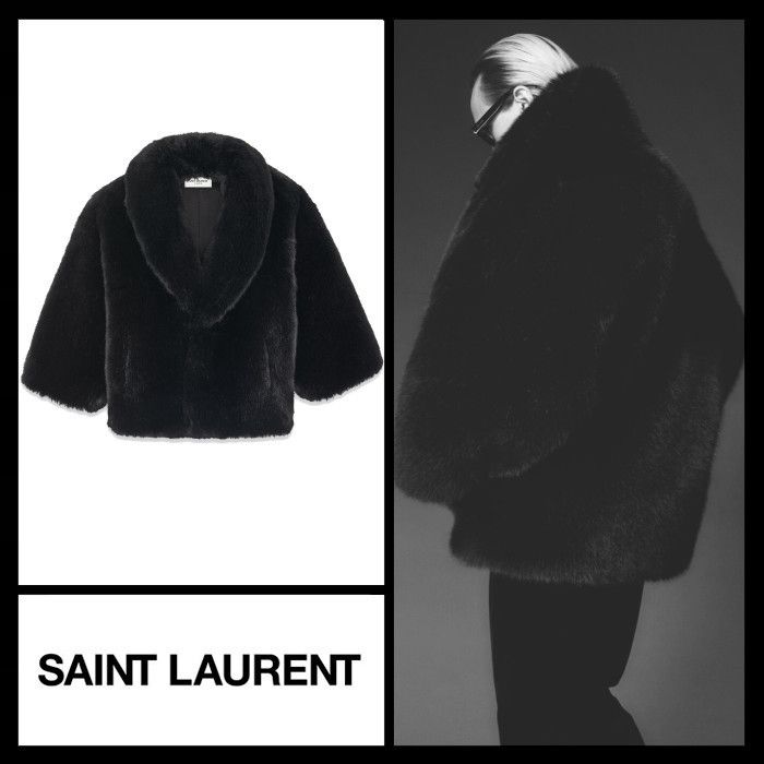 Saint Laurent コート《フェイクファー》黒 ショールカラー 直営