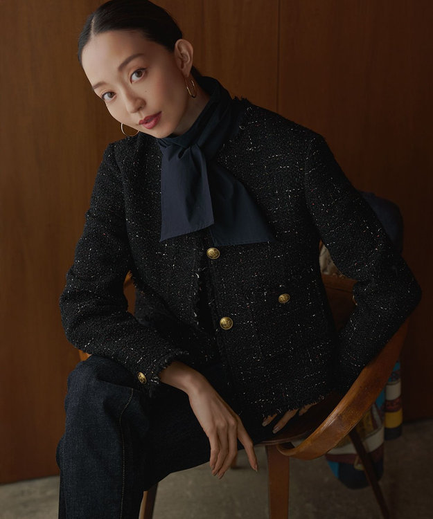 GIOLICAツイード ノーカラー ボタン ジャケット / 23区 | ファッション