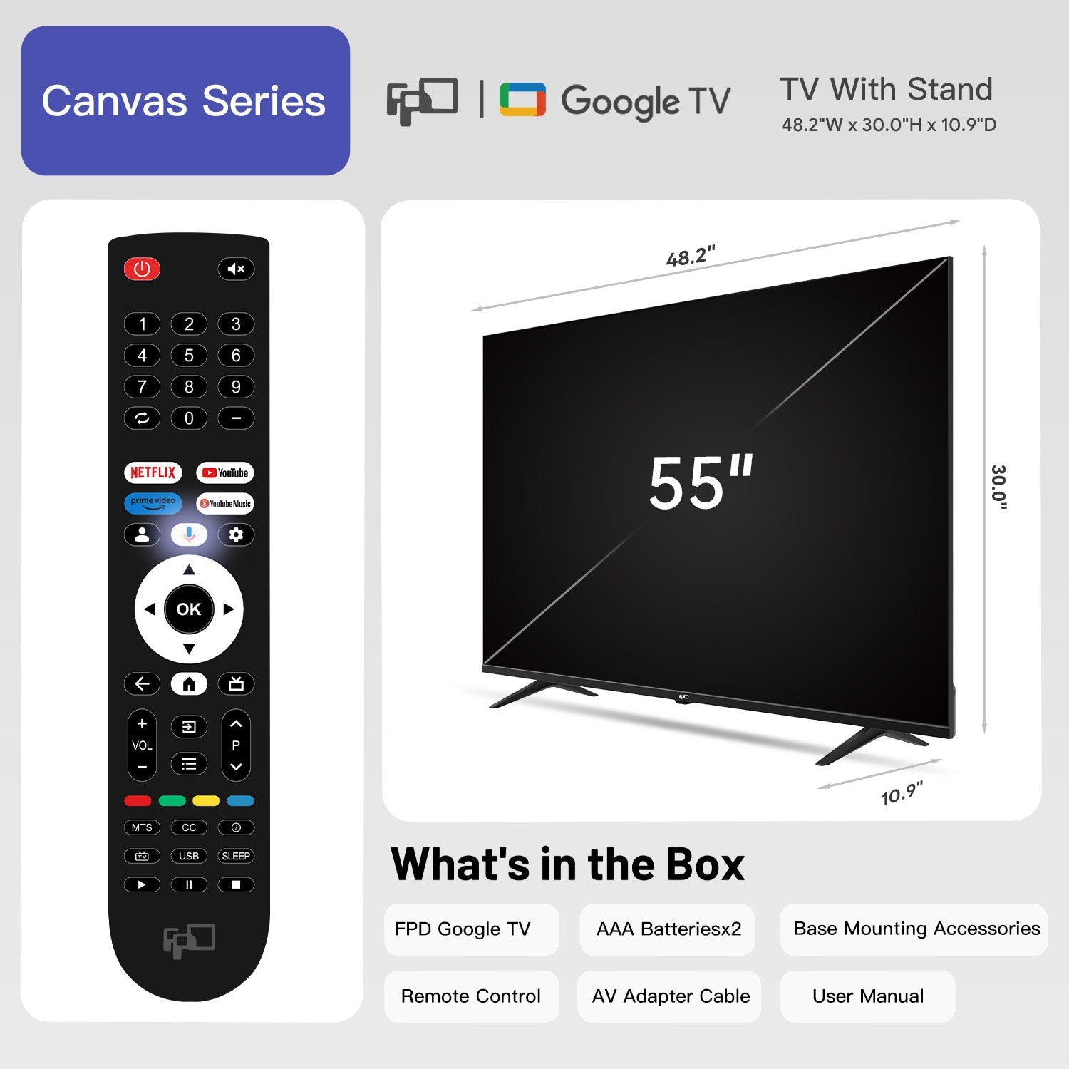 FPD AG55 Inch Smart TV, 4K LED Google TV | Stunning HDR Clarity