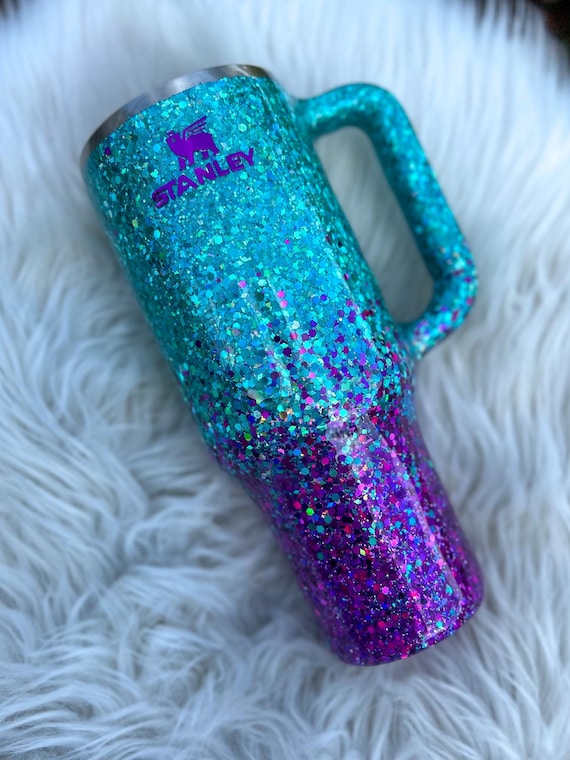 Purple Teal Glitter 40 Oz Glitter Tumbler With Handle | Stanley - Etsy
