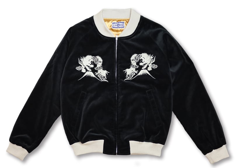 別珍単色刺繍】 三笠謹製 オリジナル別珍スカジャン 花龍 綿無 日本製