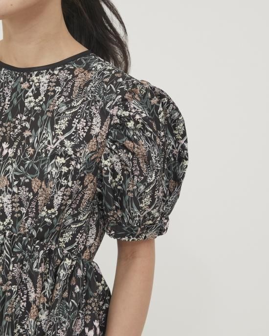 フローラルタフタマキシドレス(ブラック) - seventen