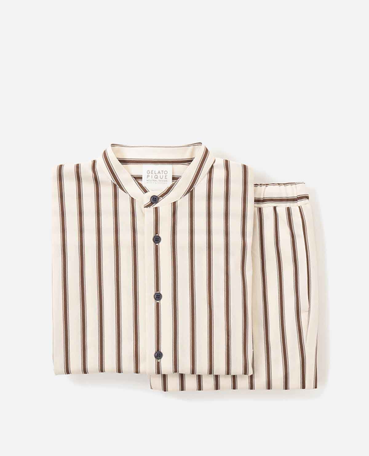 ストライプ ルームウエア パジャマ セット ブラウン｜ジェラートピケ