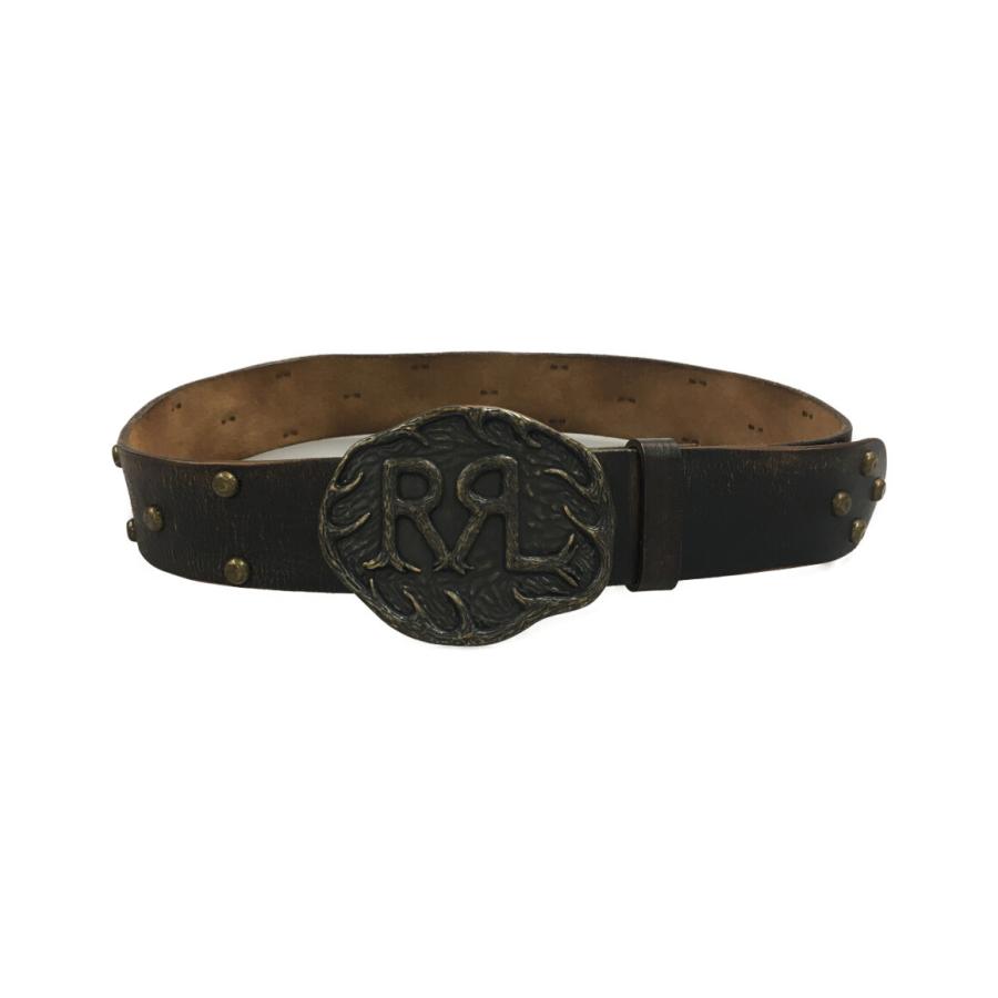 美品 ダブルアールエル ヴィンテージ加工ロゴスタッズベルト メンズ