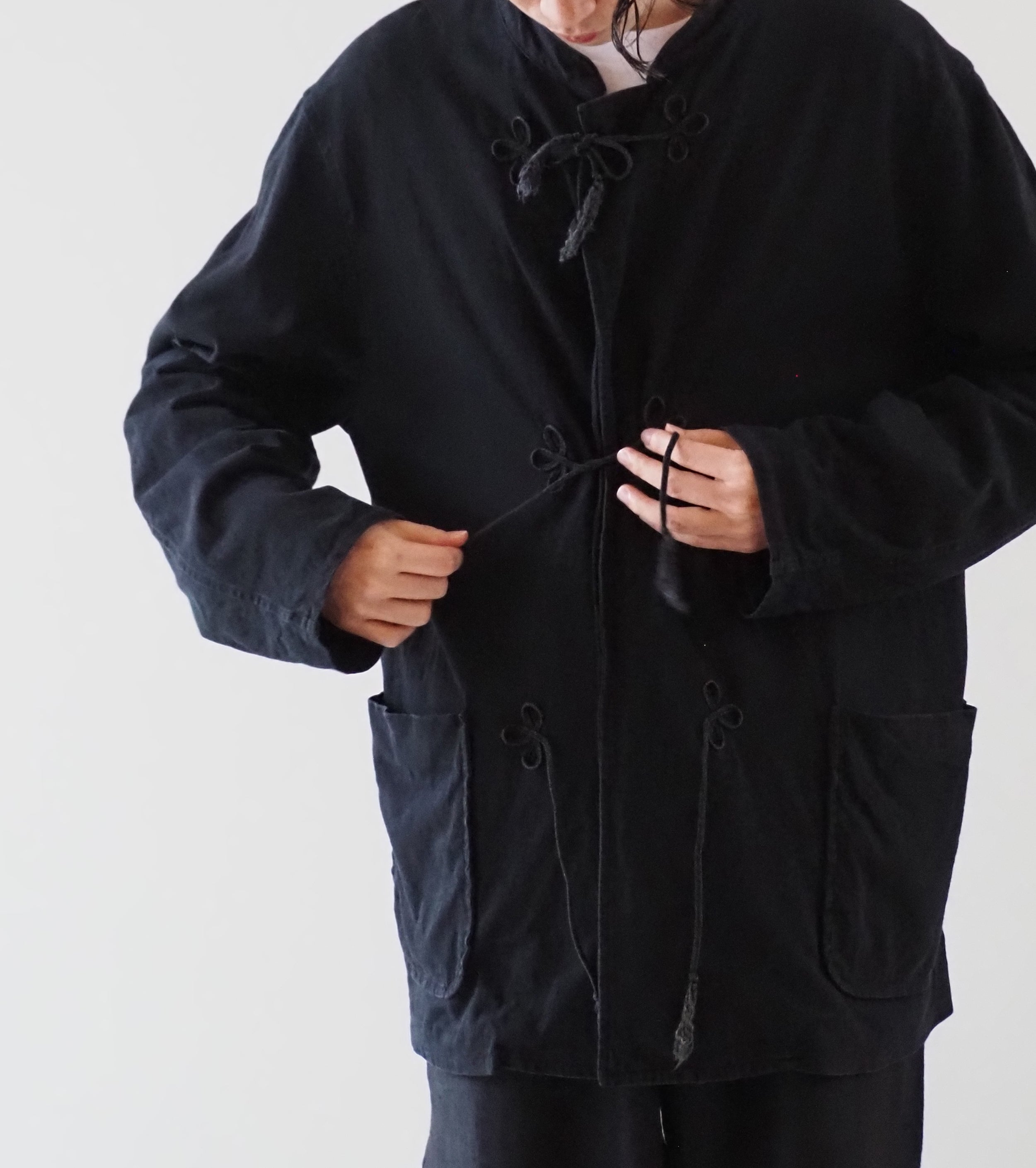 COMOLI コットン ジャージ スタンド カラージャケット , Black – Navyblue