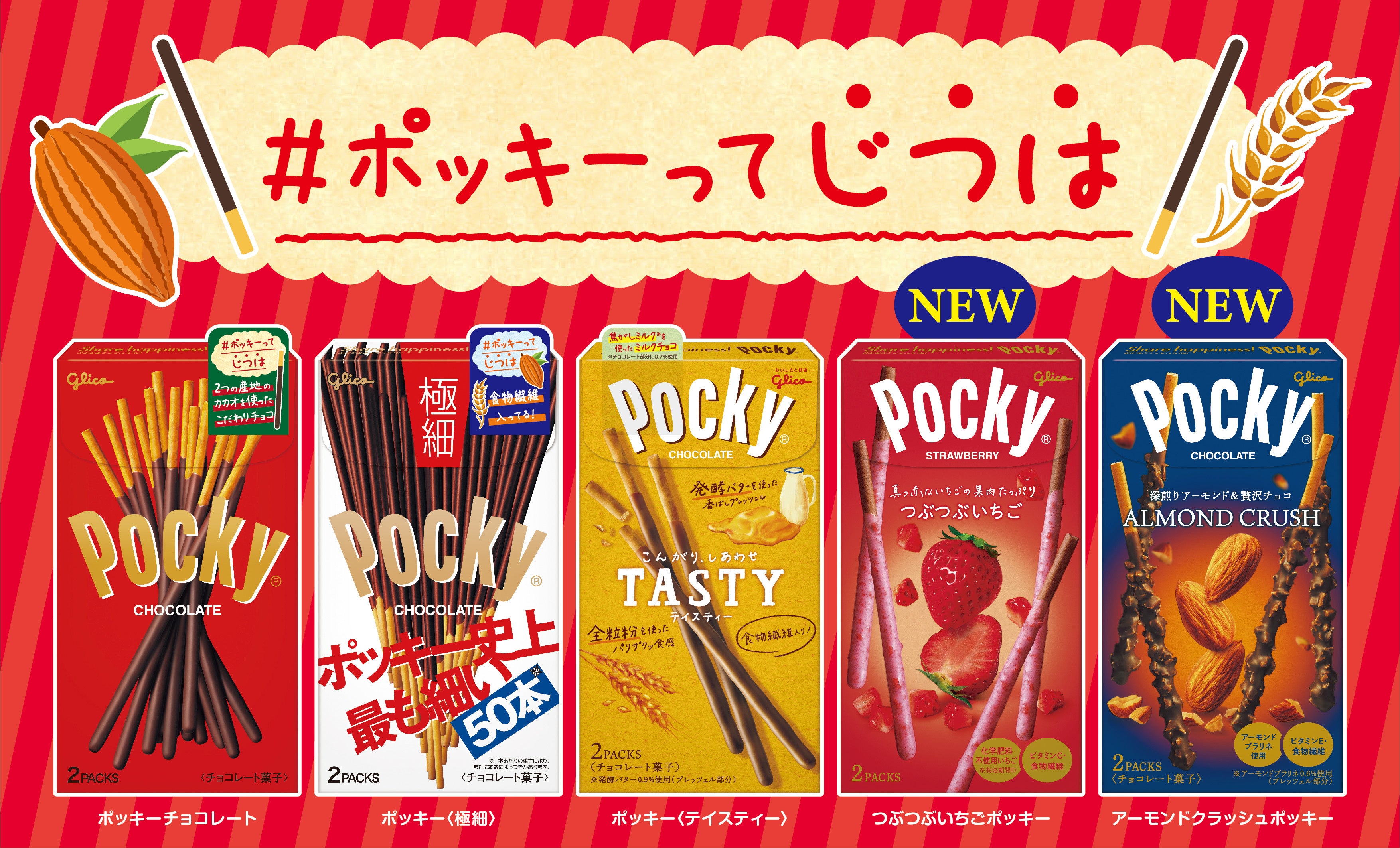 つぶつぶいちごポッキー」「アーモンドクラッシュポッキー」2品を素材