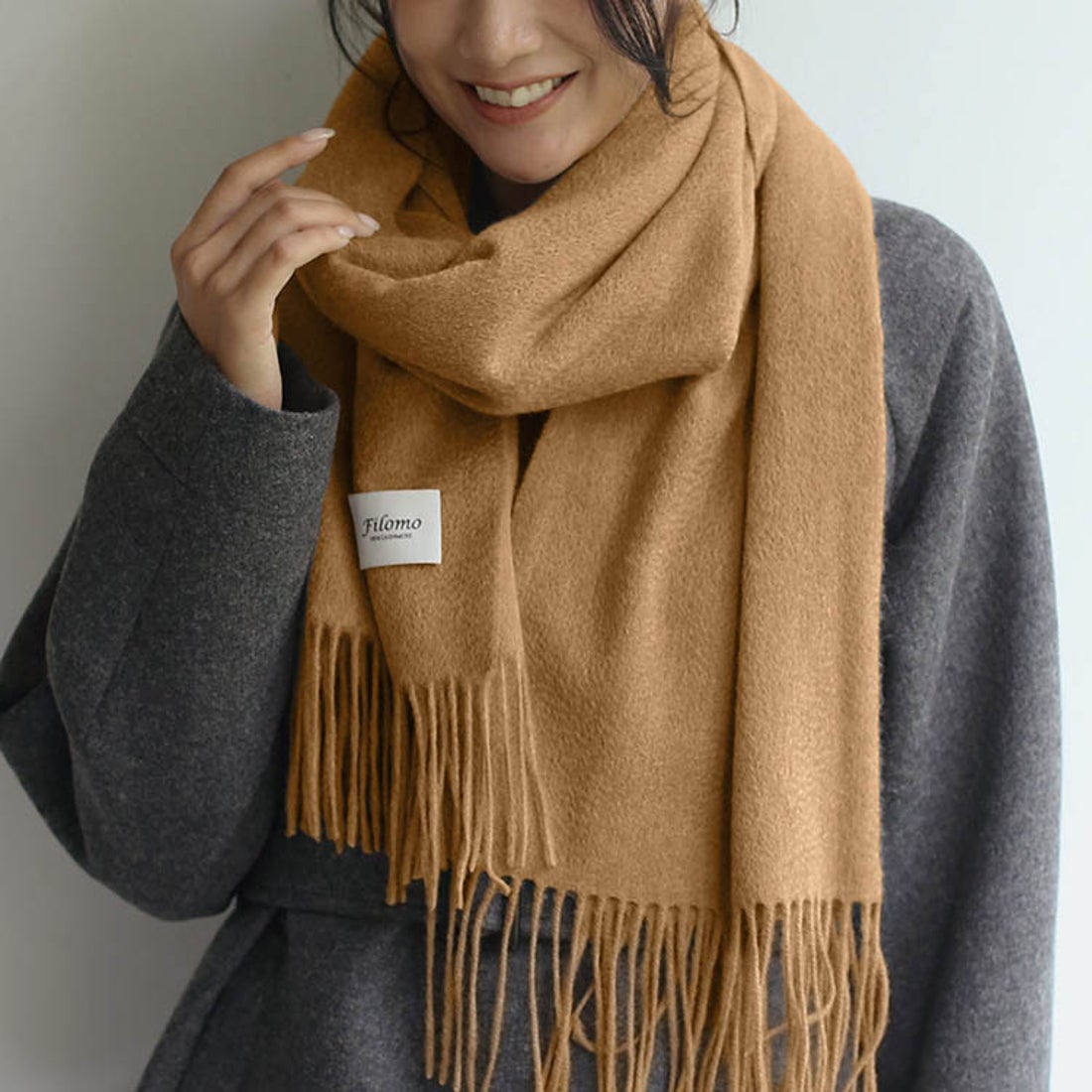Filomo]極やわカシミヤ100％マフラーストール （キャメル） -靴