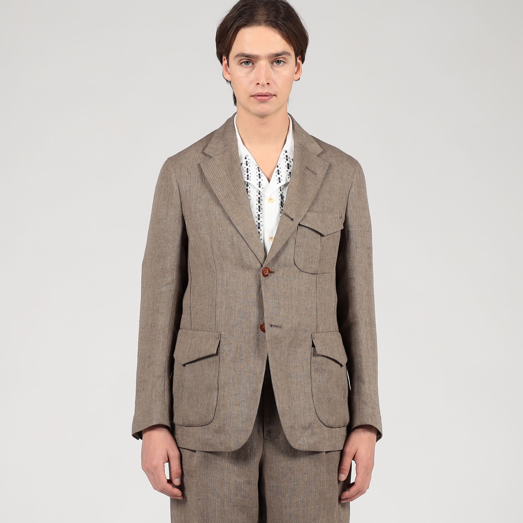 リネン ヘリンボーン サファリジャケット｜トゥモローランド 公式通販