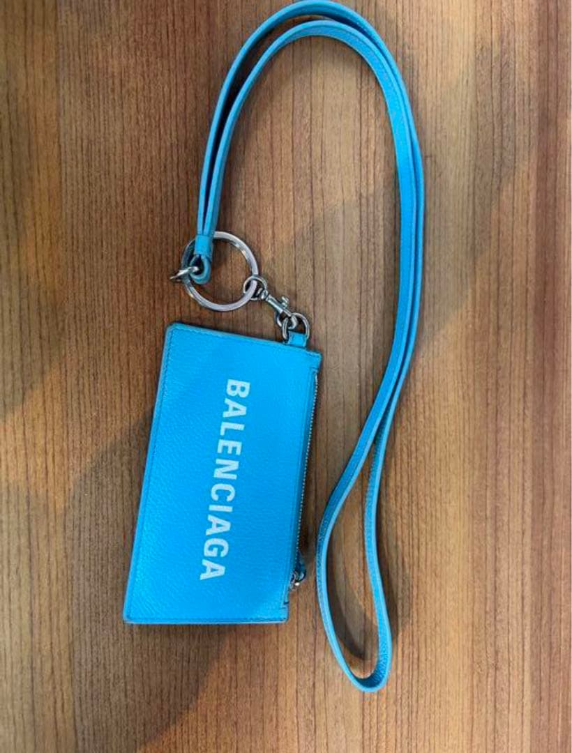BALENCIAGA LOGO STRAP ＆カードケース BALENCIAGA Logo-Print Cross-Grain Leather Cardholder with Lanyard