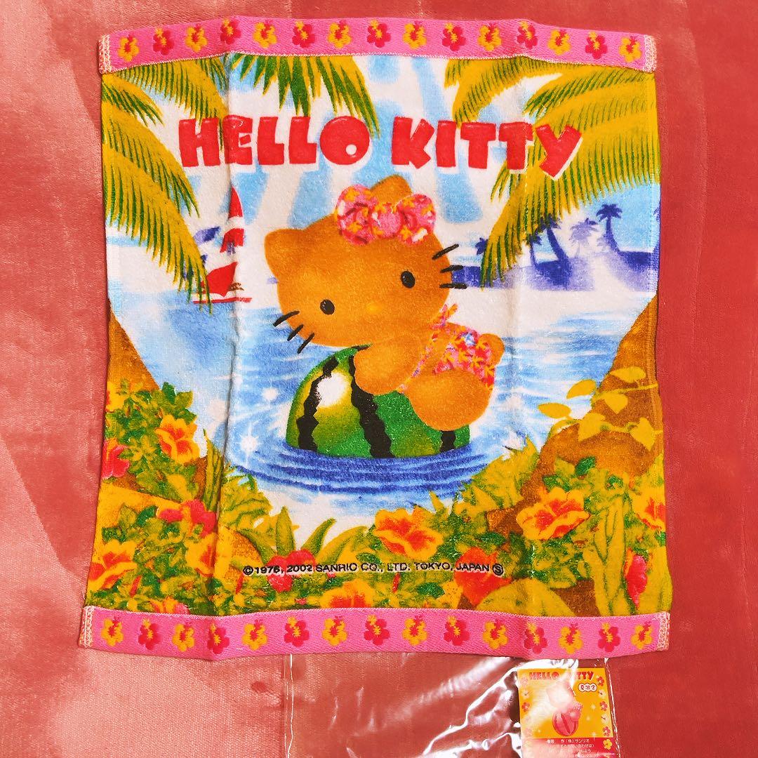 希少レア　ハローキティ　日焼けキティ　タオル　スイカ　日本限定　2002 レトロ サンリオ ハローキティ 日焼け キティ 刺繍ハンドタオル アイス
