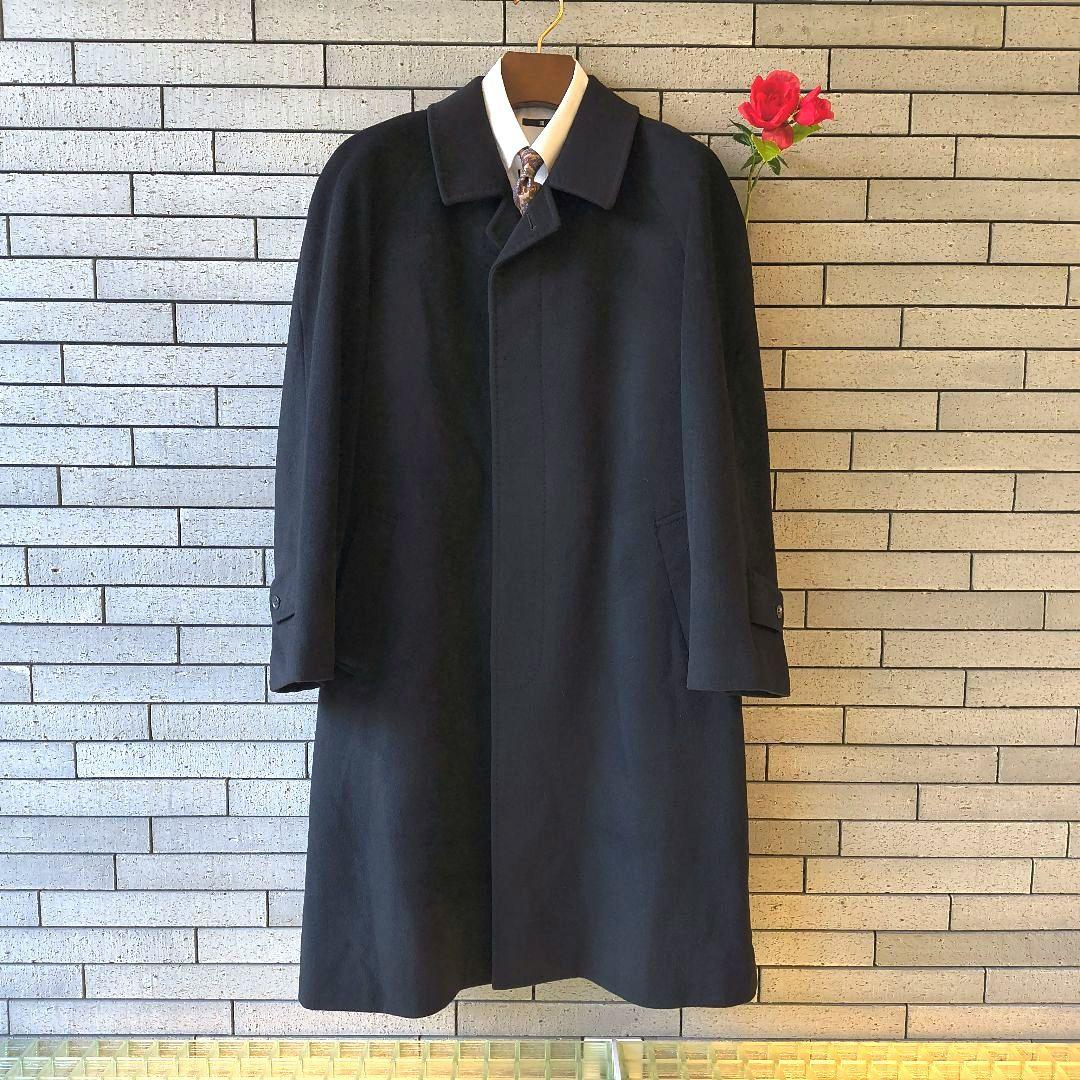 ♤Cashmere✨美品 高級カシミヤ100% ステンカラーコート 撥水 黒 L