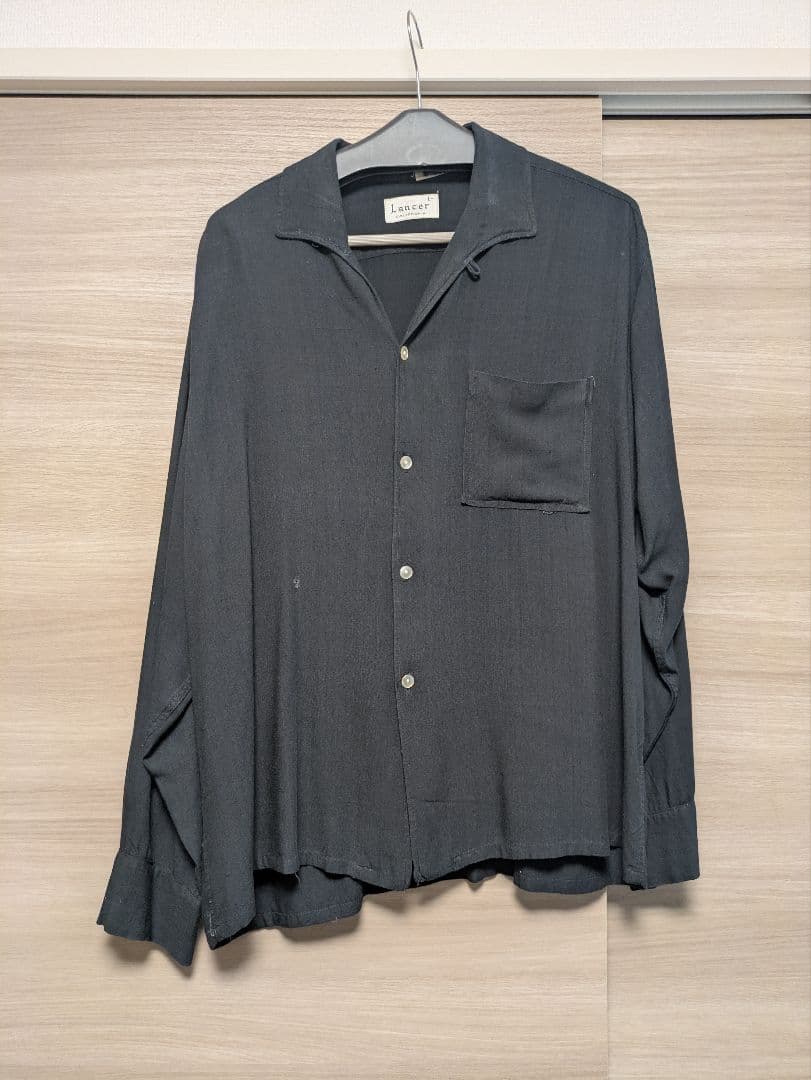 50s Lancer イタリアンカラー 黒 レーヨンシャツ ロカビリー 50s イタリアンカラー シャツ ハンドステッチ ミント×ピンク