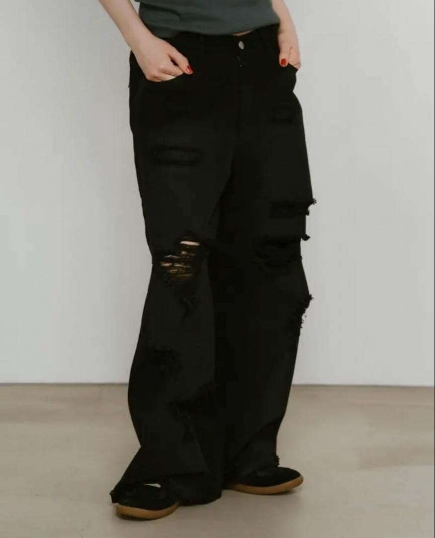 Knuth Marf クヌースマーフ damage denim pants damage denim pants(unisex)/blackblack | KNUTH MARF