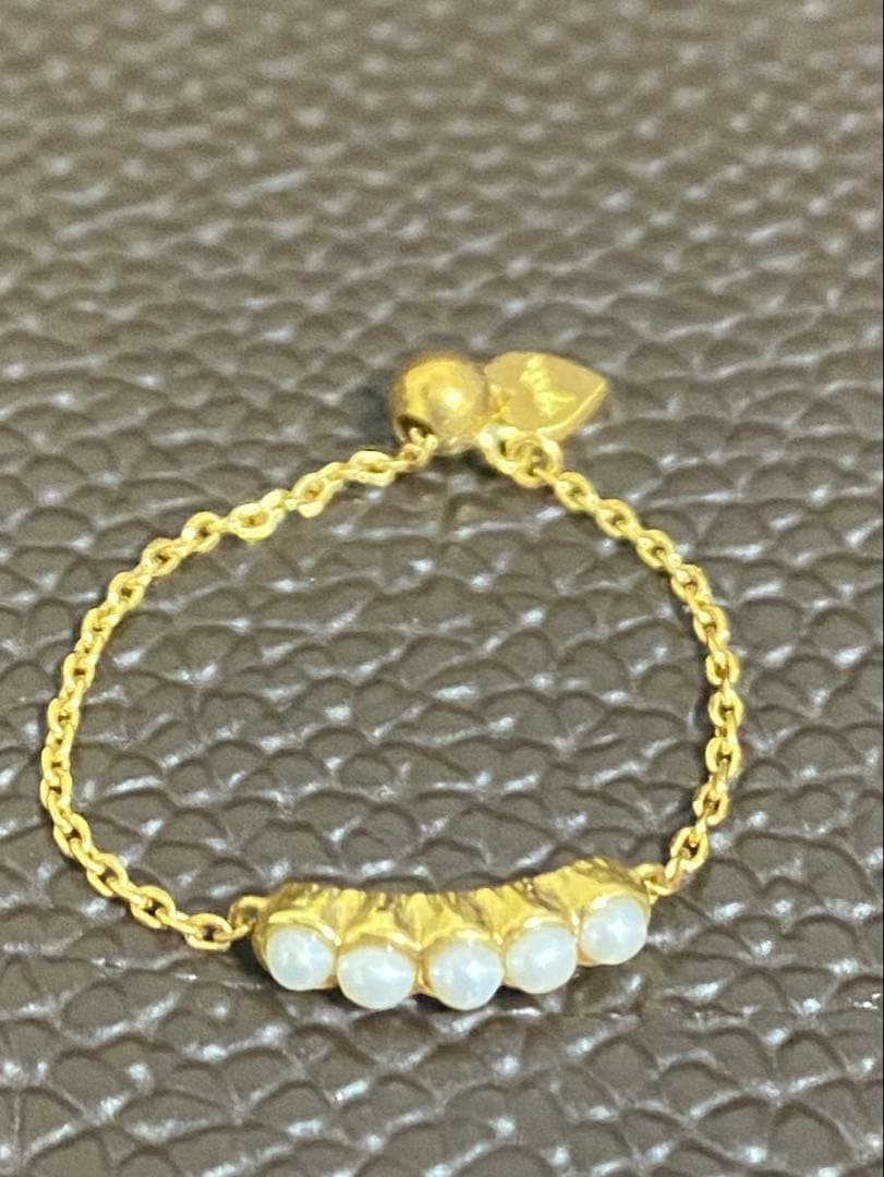 アガット　K18パールチェーンリング チェーンリング パール リング フリーサイズ k18 指輪 パールリング 18