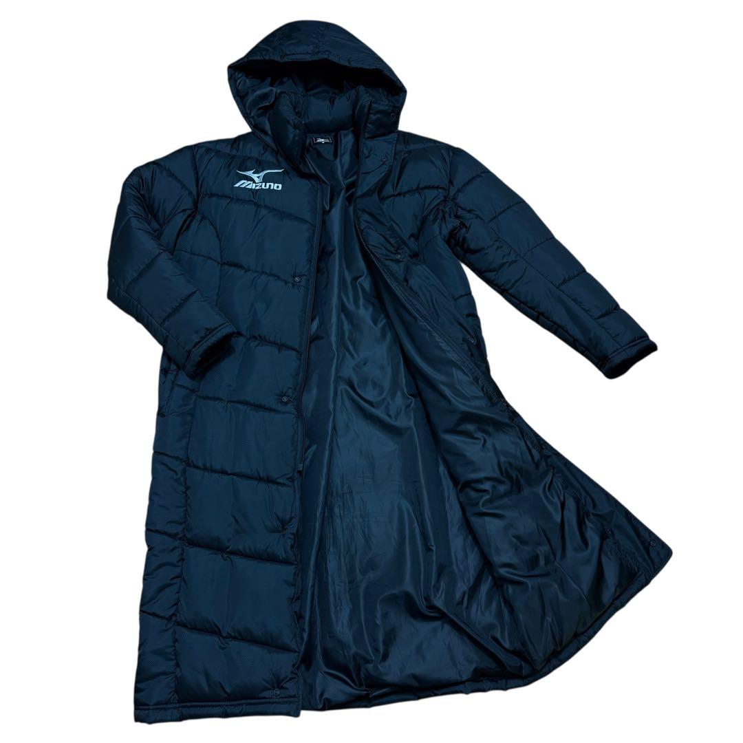 極美品』Mizuno ミズノ ブラック ダウン ベンチコート M フード付き