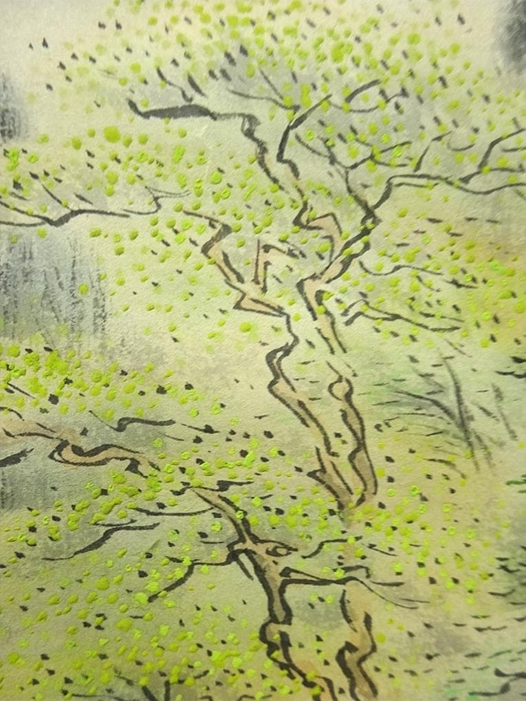 掛軸 春暲『梅之宮池辺』紙本 肉筆 共箱付 掛け軸 w04257